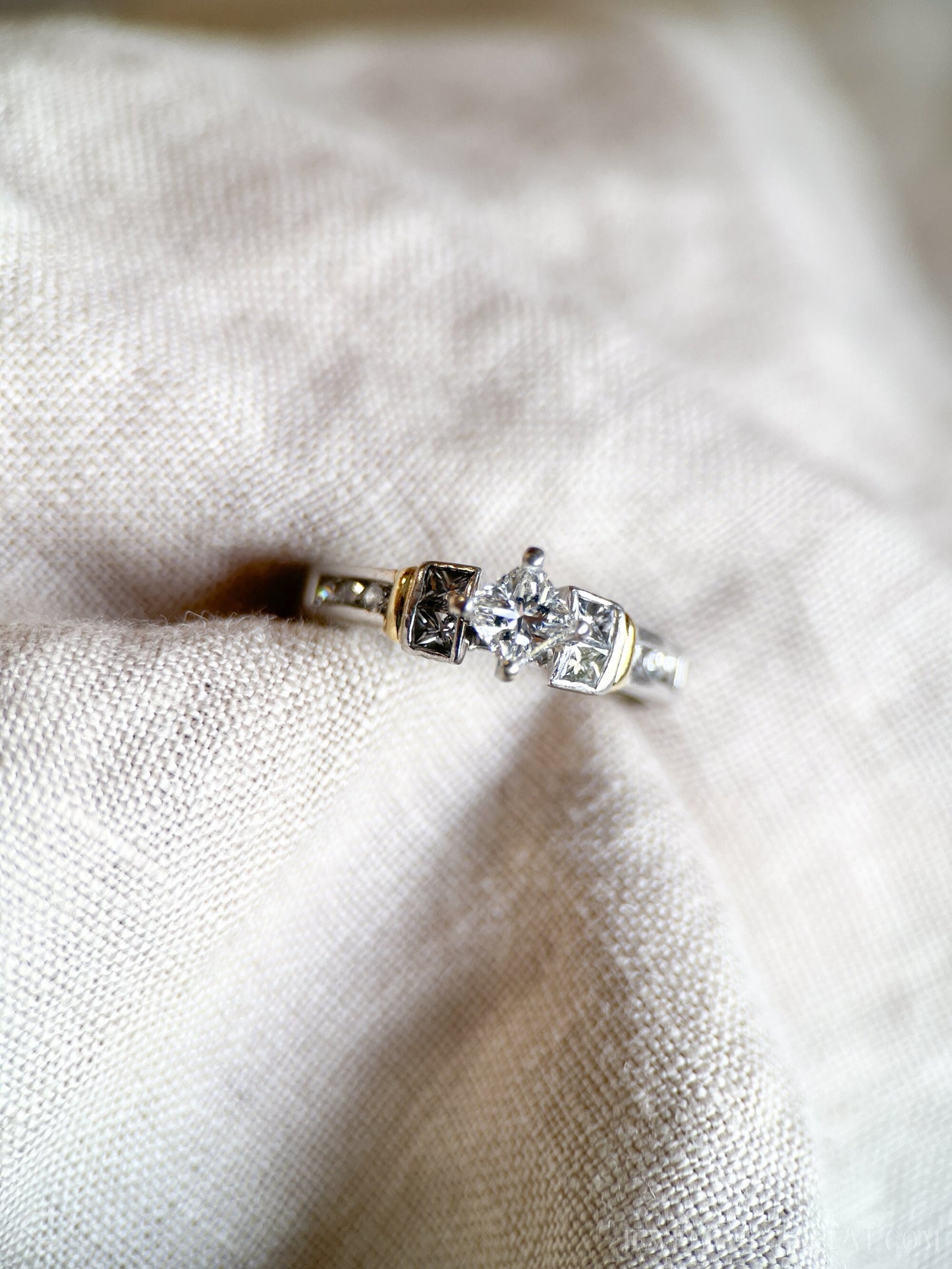 Vintage Diamond Engagement Ring, Princess Cut, Platinum, 1990s Channel Set Bridal Ring