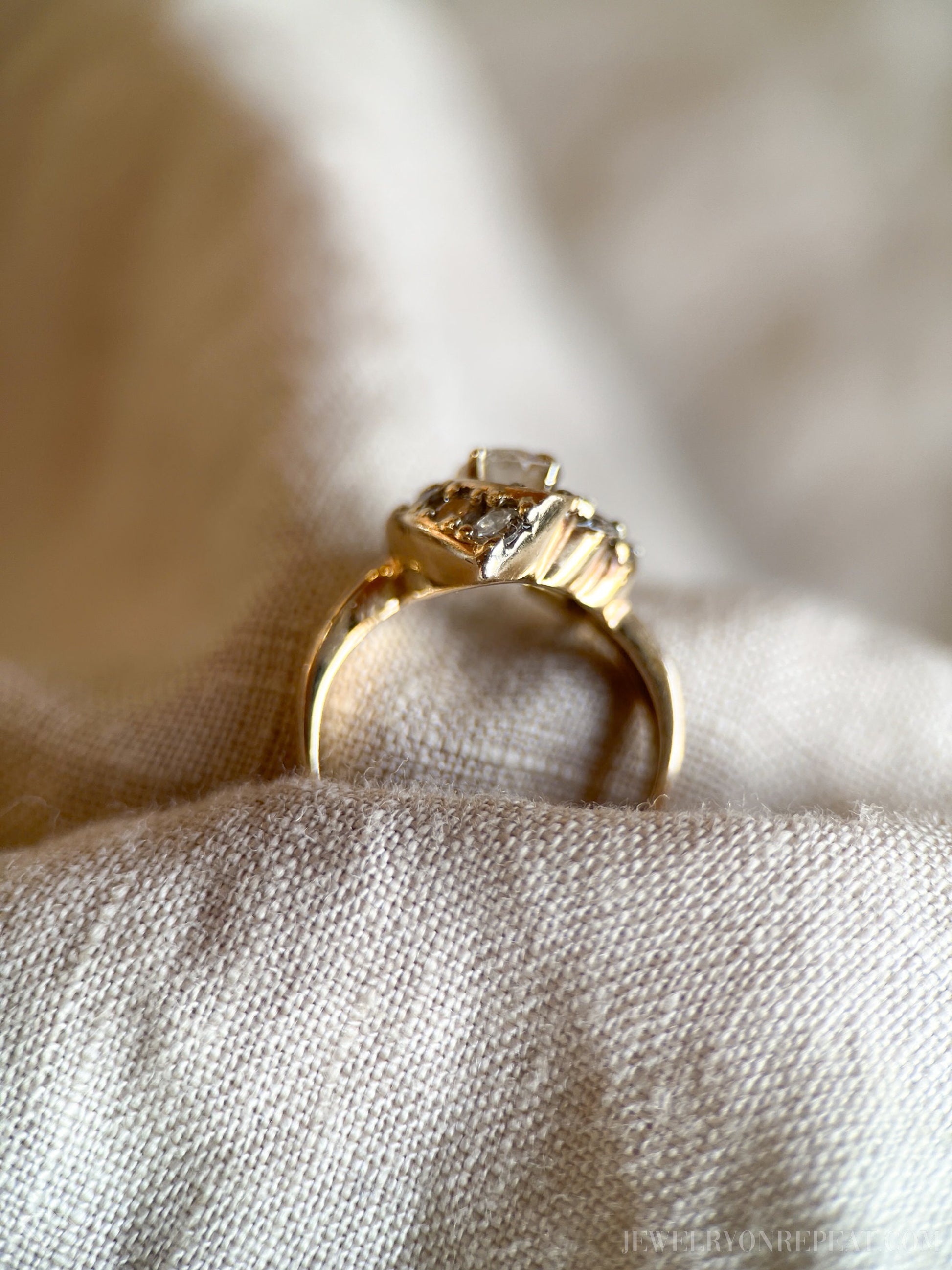 Vintage Diamond V Halo Engagement Ring in 14k Gold