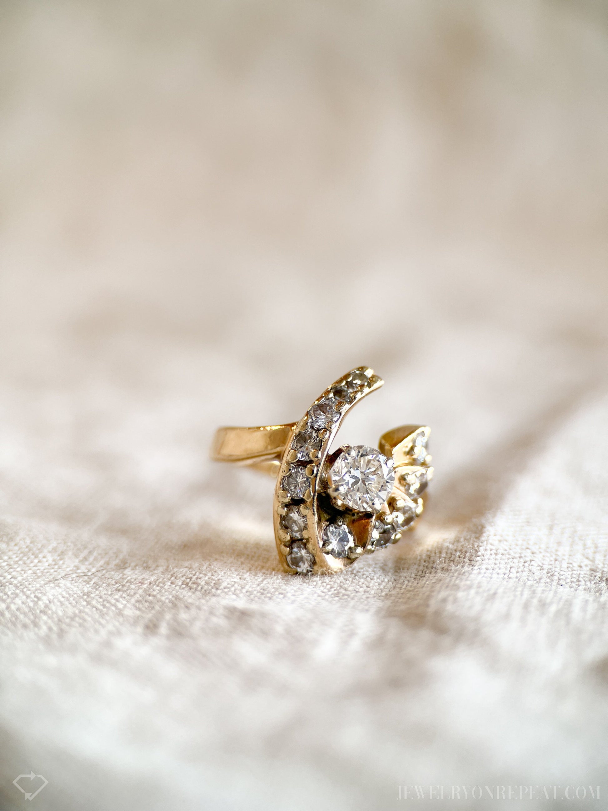 Vintage Diamond Engagement Ring, Round Cut, 14k Gold, 1960s Mid-Century Bridal Ring