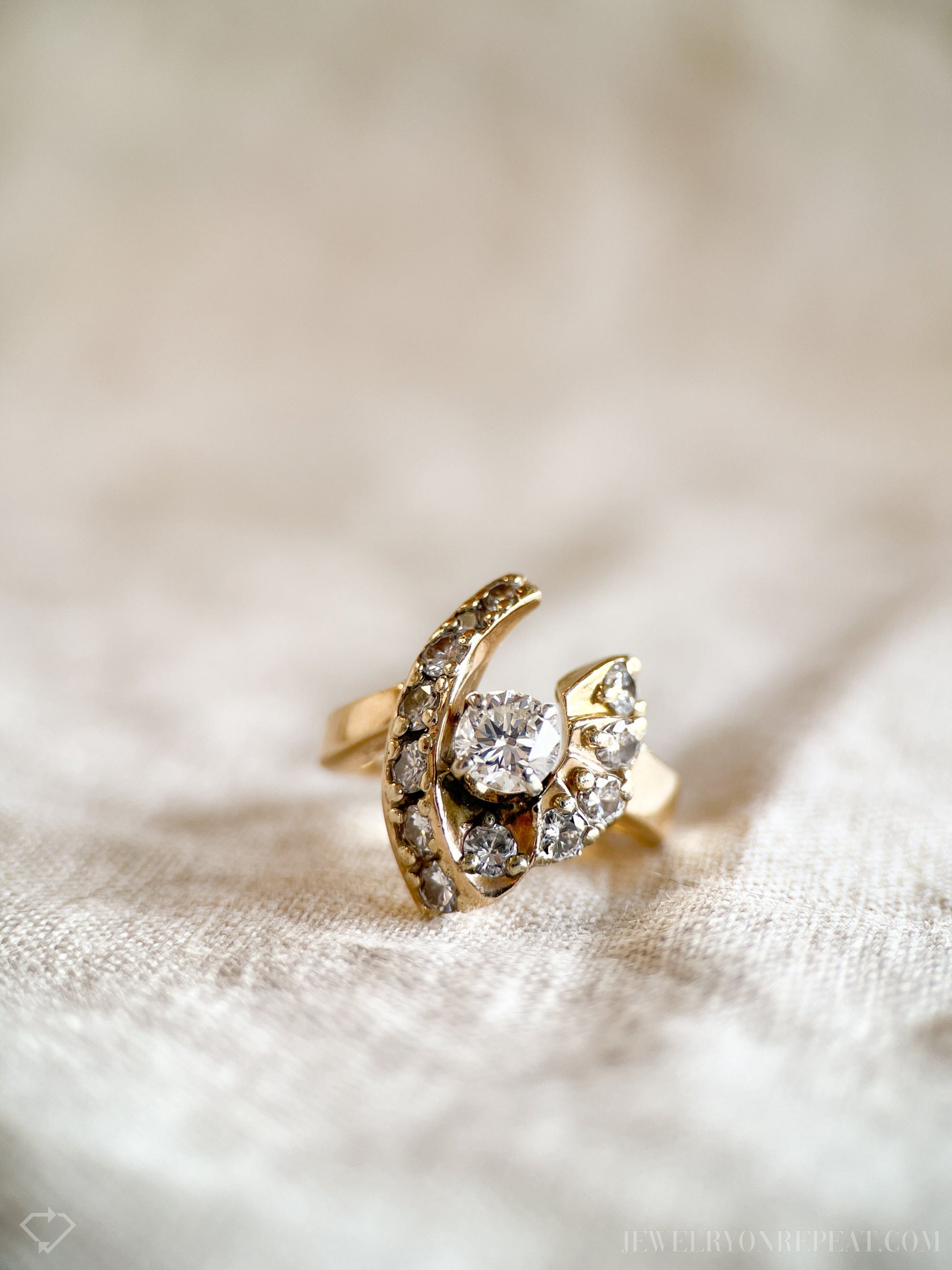 Vintage Diamond V Halo Engagement Ring in 14k Gold