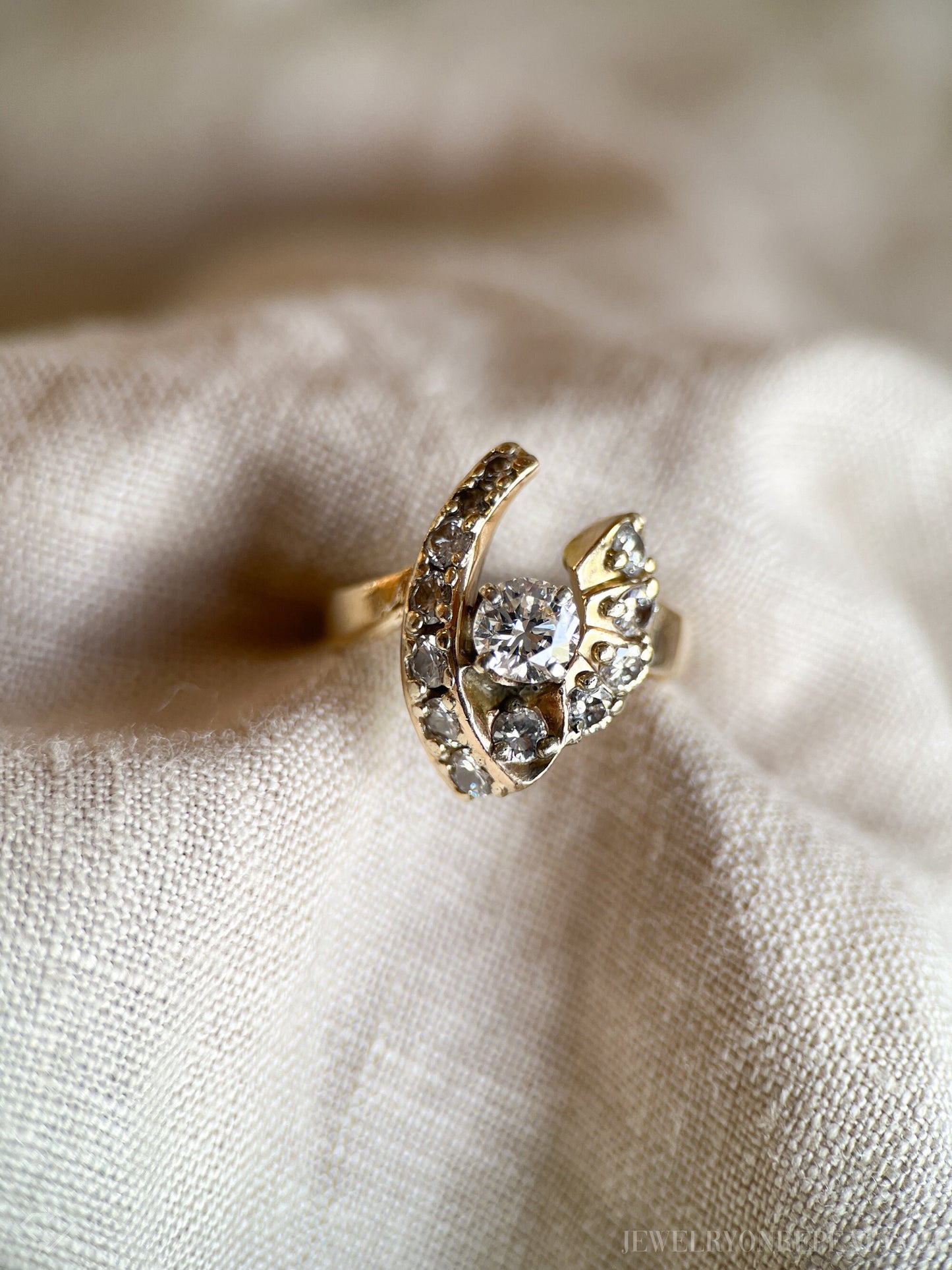 Vintage Diamond V Halo Engagement Ring in 14k Gold