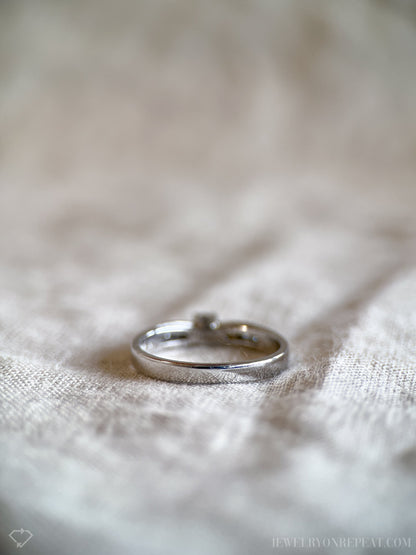 Vintage Diamond Engagement Ring, Round Cut, 10k White Gold, 1990s Channel Set Cathedral