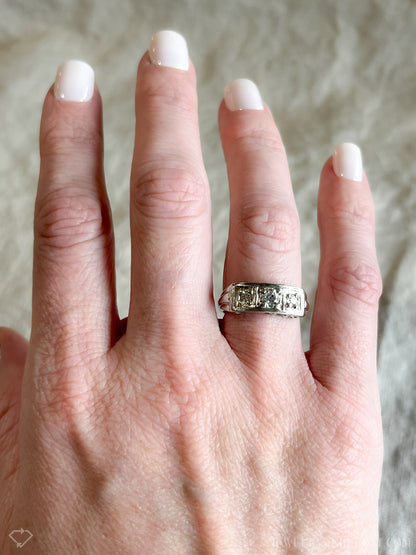Vintage 1930s Diamond Three Stone Engagement Ring, 14k White Gold