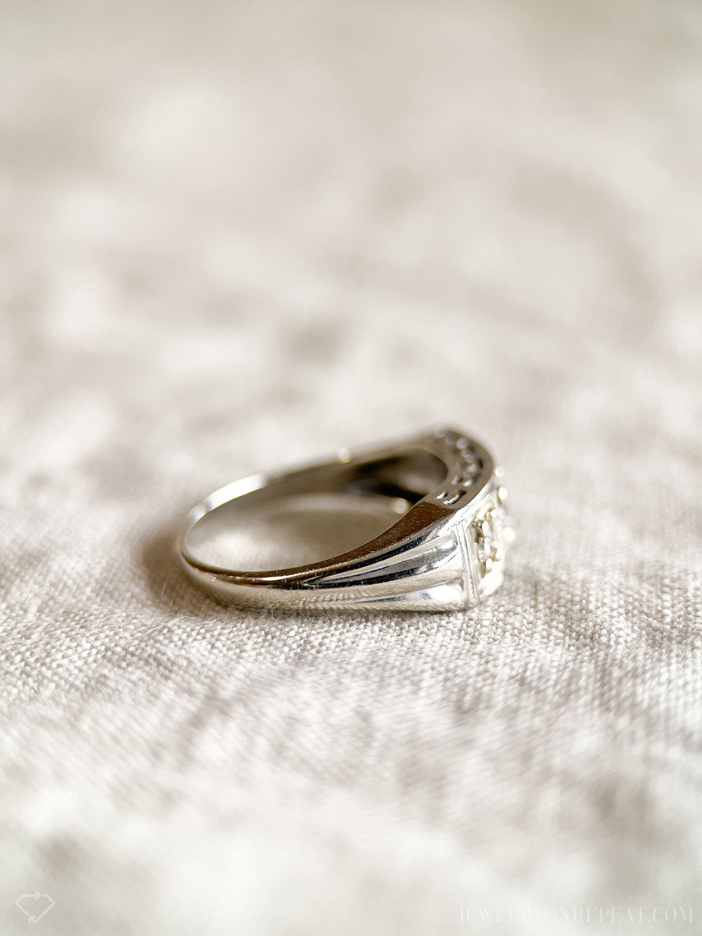 Vintage 1930s Diamond Three Stone Engagement Ring, 14k White Gold