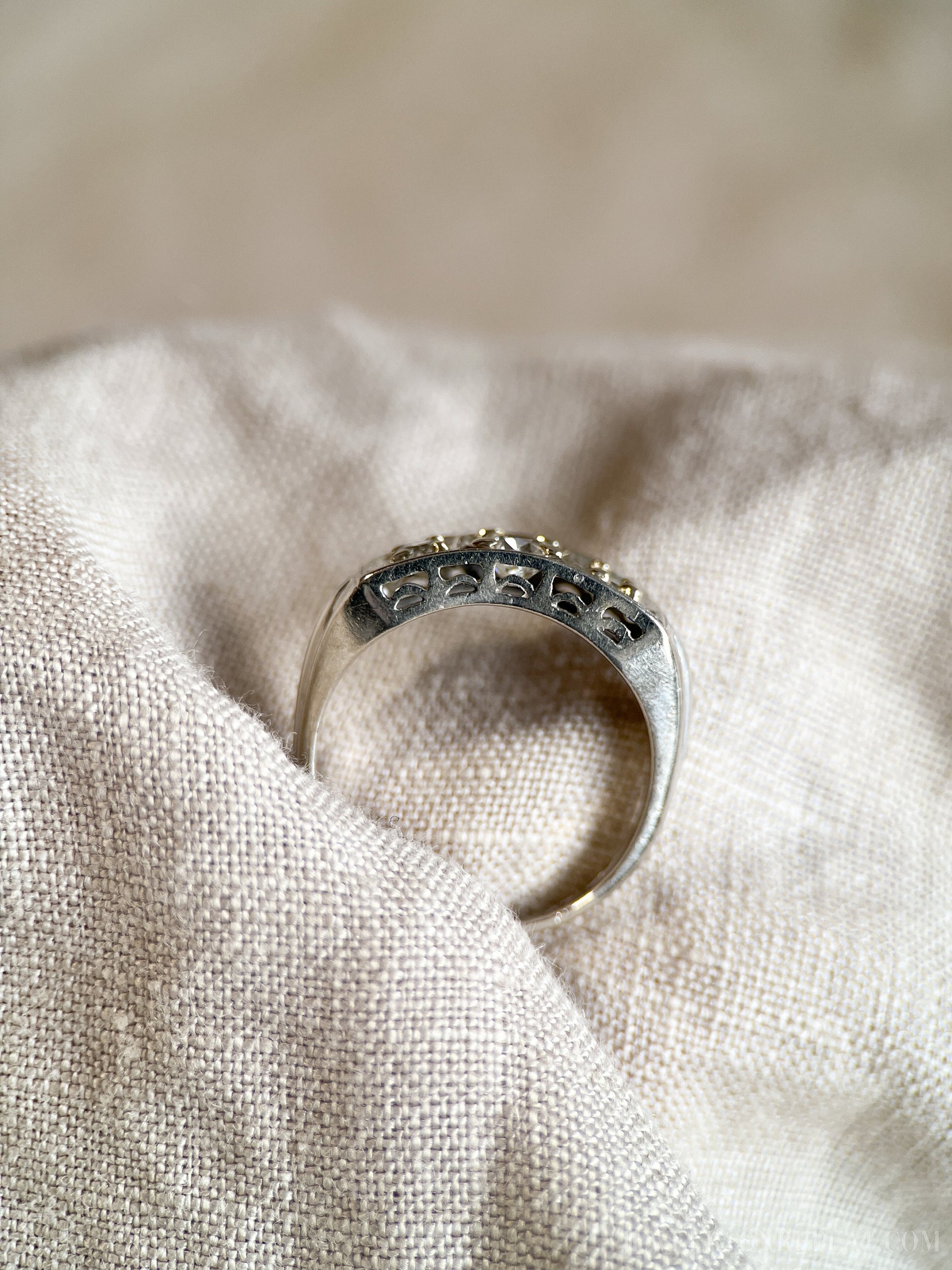 Vintage 1930s Diamond Three Stone Engagement Ring, 14k White Gold