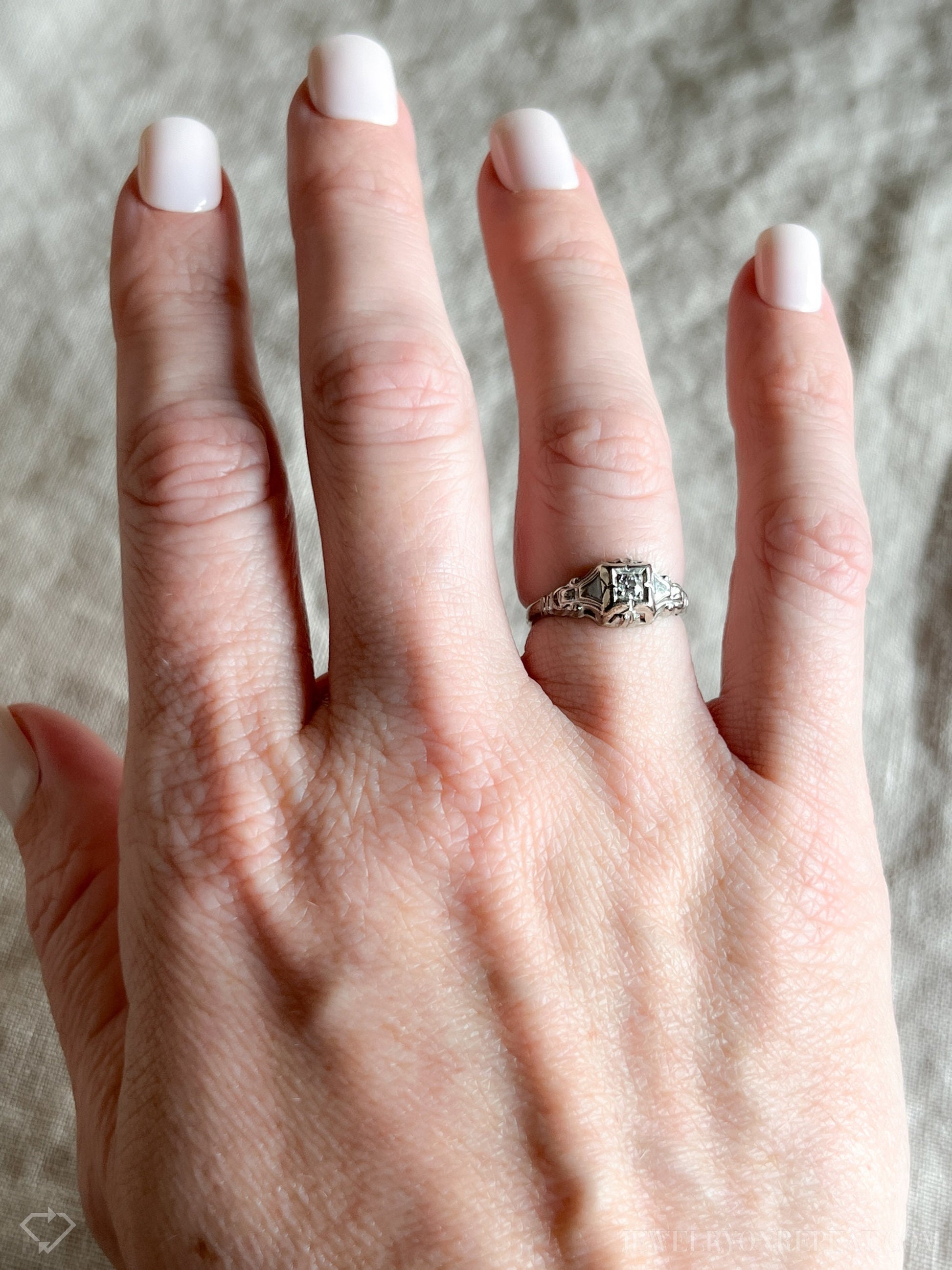 Antique 1920s Art Deco Diamond Engagement Ring, 14k White Gold