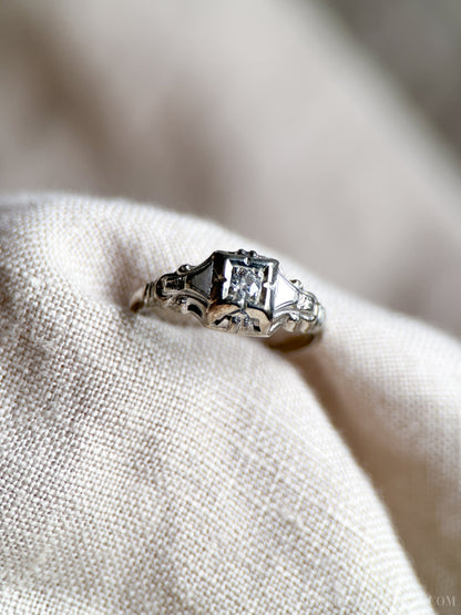 Antique 1920s Art Deco Diamond Engagement Ring, 14k White Gold