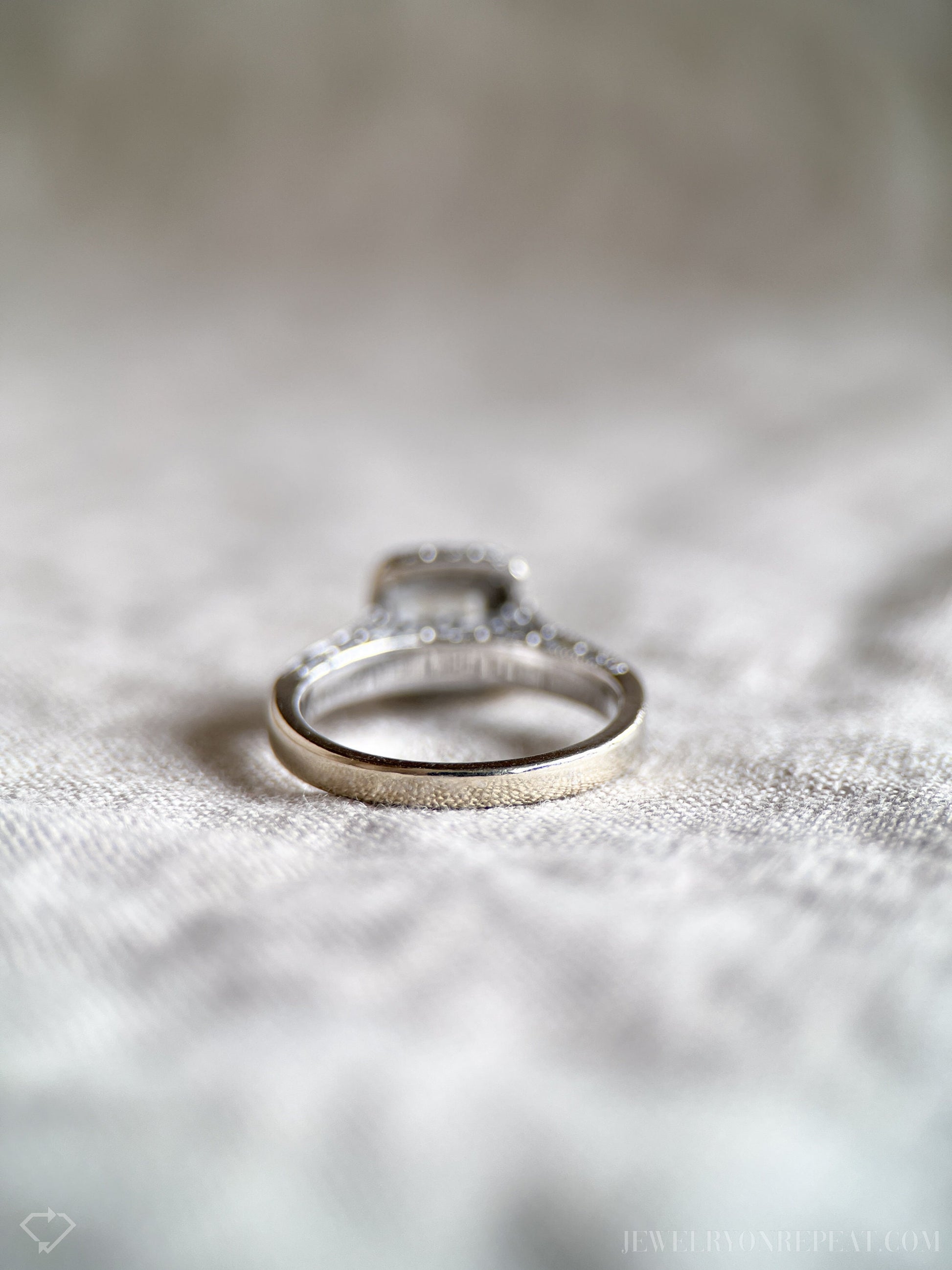 Vintage Diamond Engagement Ring, Princess Cut, 14k White Gold, 1990s Halo Bridal Ring