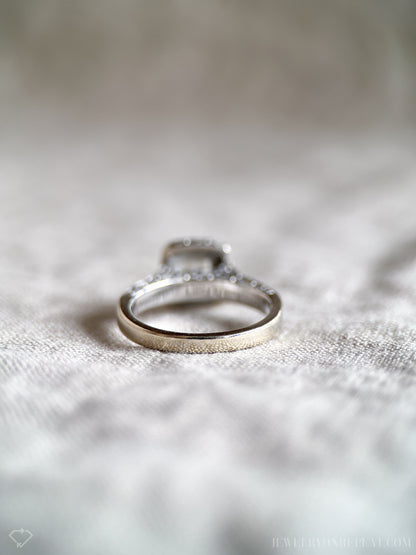 Vintage Diamond Engagement Ring, Princess Cut, 14k White Gold, 1990s Halo Bridal Ring