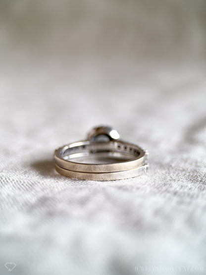 Vintage Diamond Engagement & Wedding Ring Set, Round Cut, 14k White Gold, 1990s Halo Setting