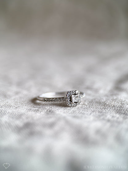 Vintage Diamond Engagement Ring, Princess Cut, 10k White Gold, 1990s Halo Bridal Ring