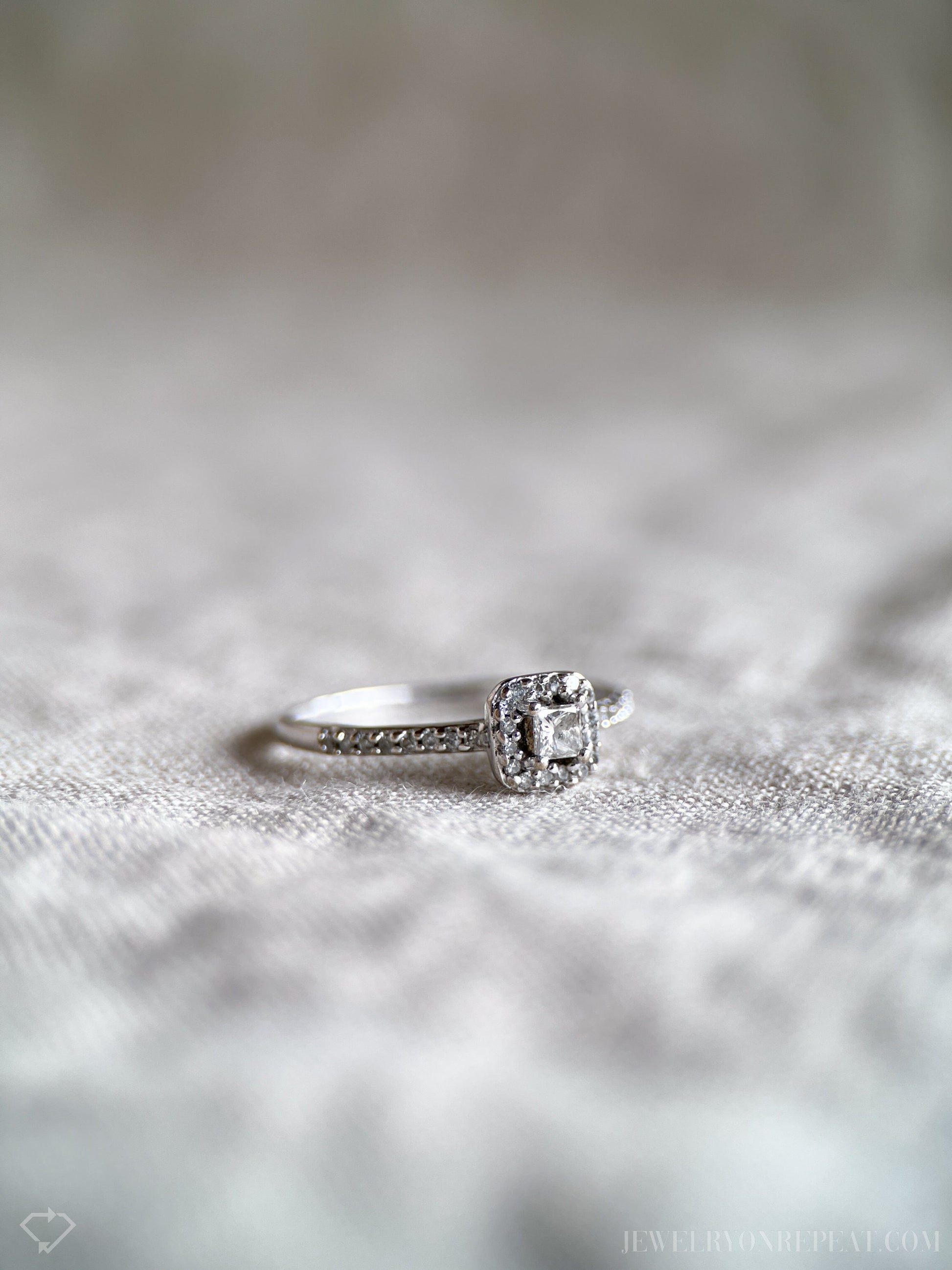 Vintage Diamond Princess Cut Halo Engagement Ring in 10k White Gold