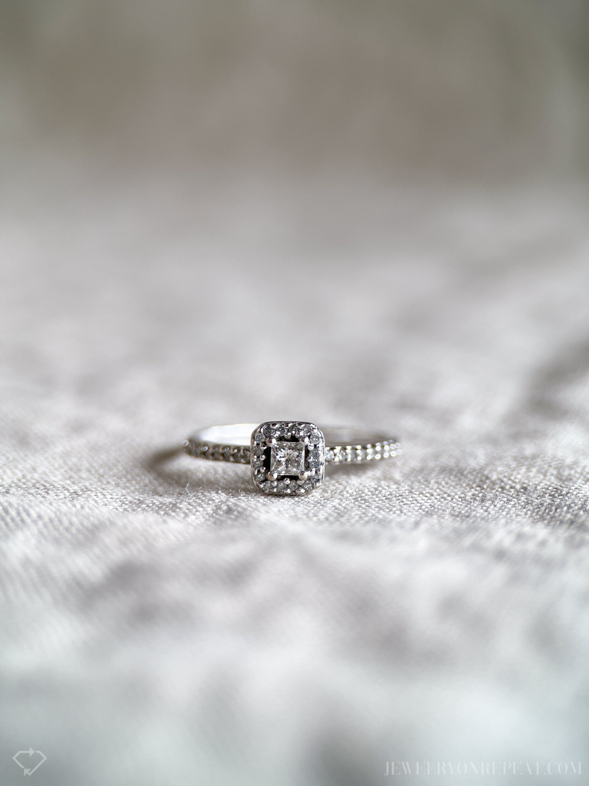 Vintage Diamond Princess Cut Halo Engagement Ring in 10k White Gold