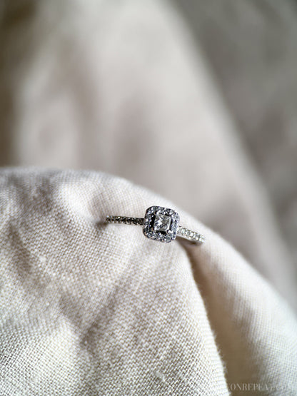 Vintage Diamond Engagement Ring, Princess Cut, 10k White Gold, 1990s Halo Bridal Ring