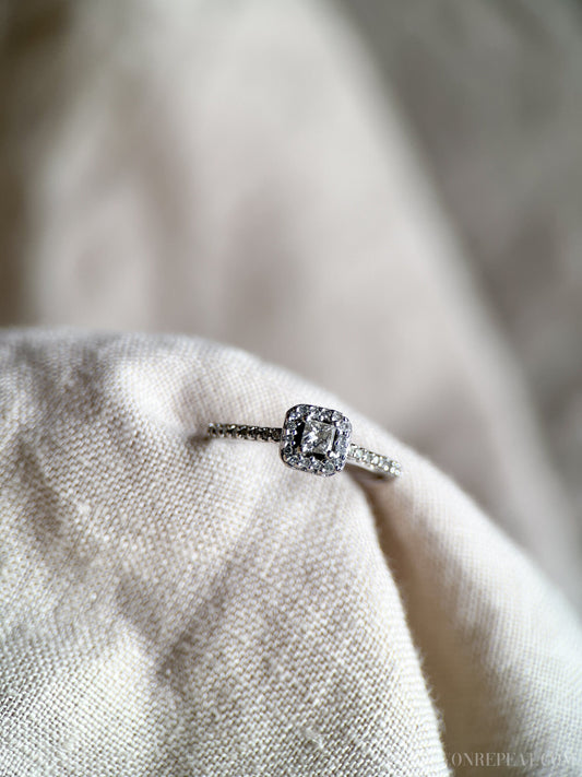 Vintage Diamond Engagement Ring, Princess Cut, 10k White Gold, 1990s Halo Bridal Ring