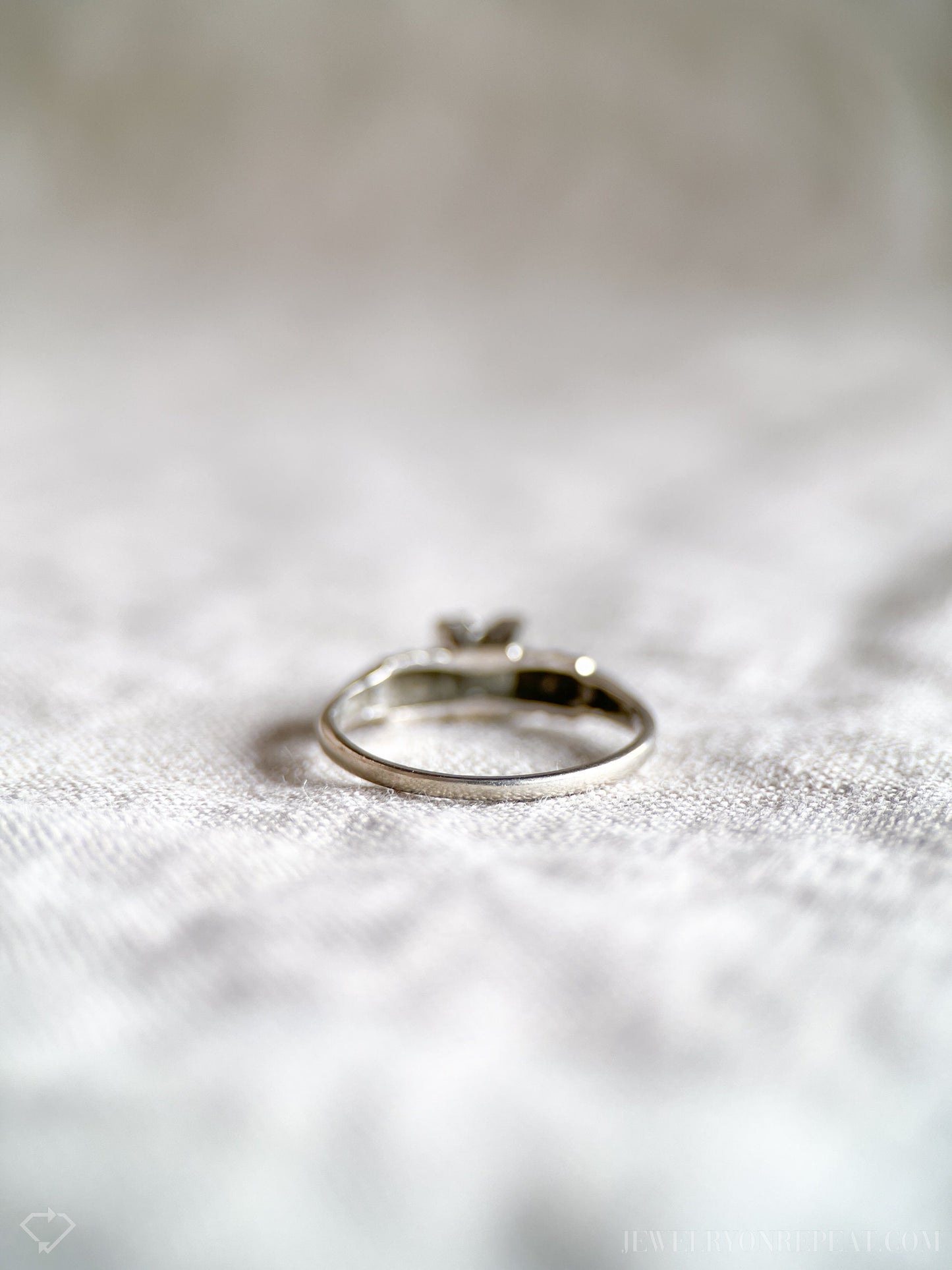 Vintage Diamond Engagement Ring, Round Cut, 14k White Gold, 1940s Art Deco Bridal Ring