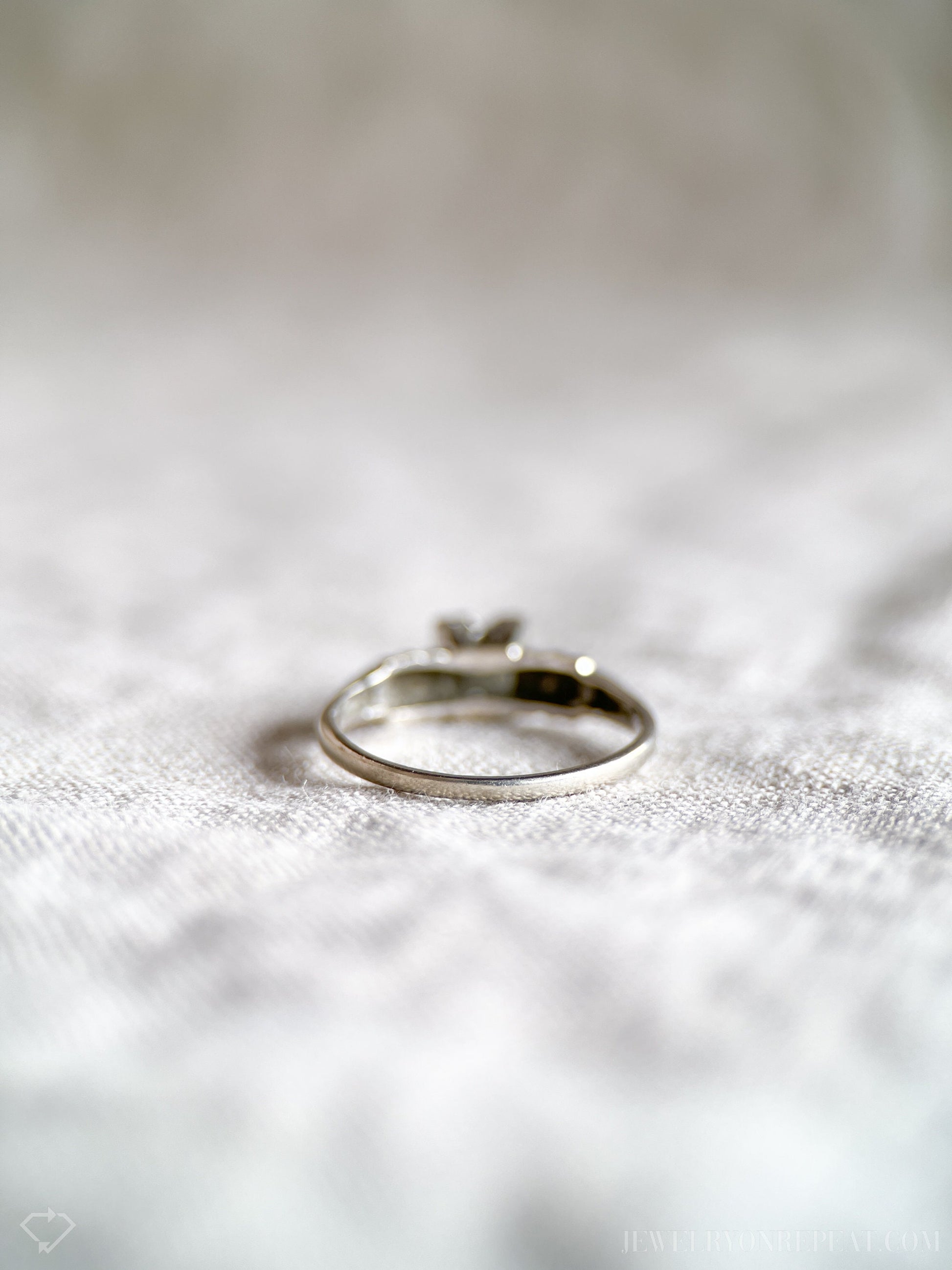 Vintage Diamond Engagement Ring, Round Cut, 14k White Gold, 1940s Art Deco Bridal Ring
