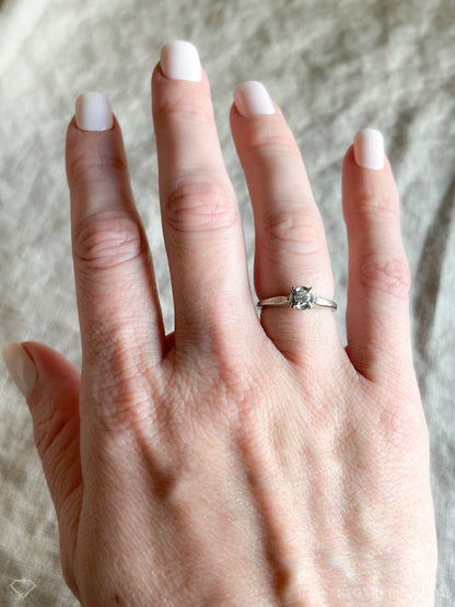 Vintage Diamond Engagement Ring, Round Cut, 18k White Gold, Art Deco 1940s Solitaire