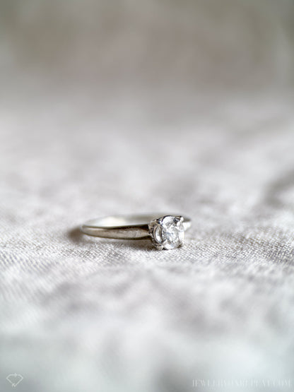 Vintage Diamond Engagement Ring, Round Cut, 18k White Gold, Art Deco 1940s Solitaire