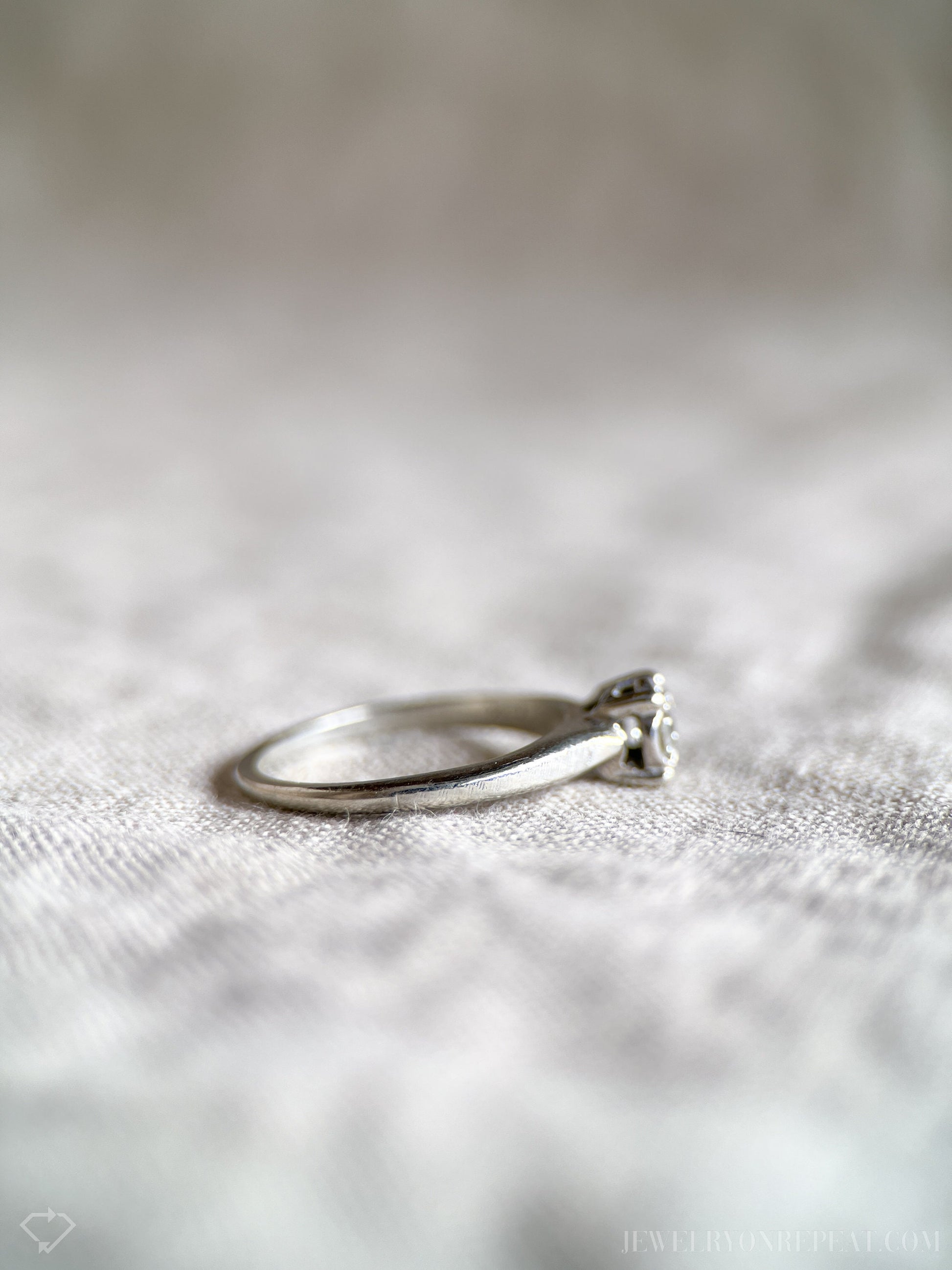 Vintage Diamond Engagement Ring, Round Cut, 18k White Gold, Art Deco 1940s Solitaire