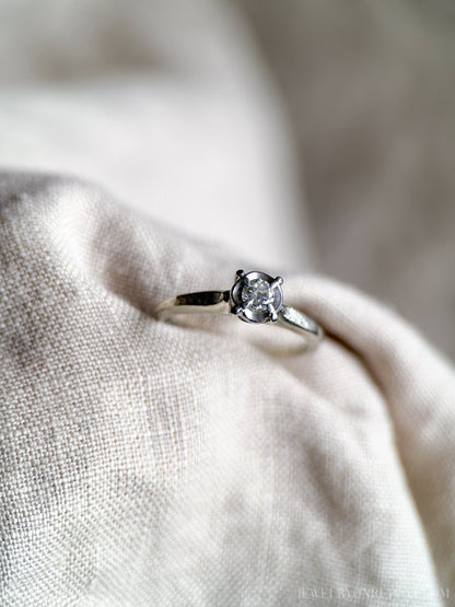 Vintage Diamond Engagement Ring, Round Cut, 18k White Gold, Art Deco 1940s Solitaire