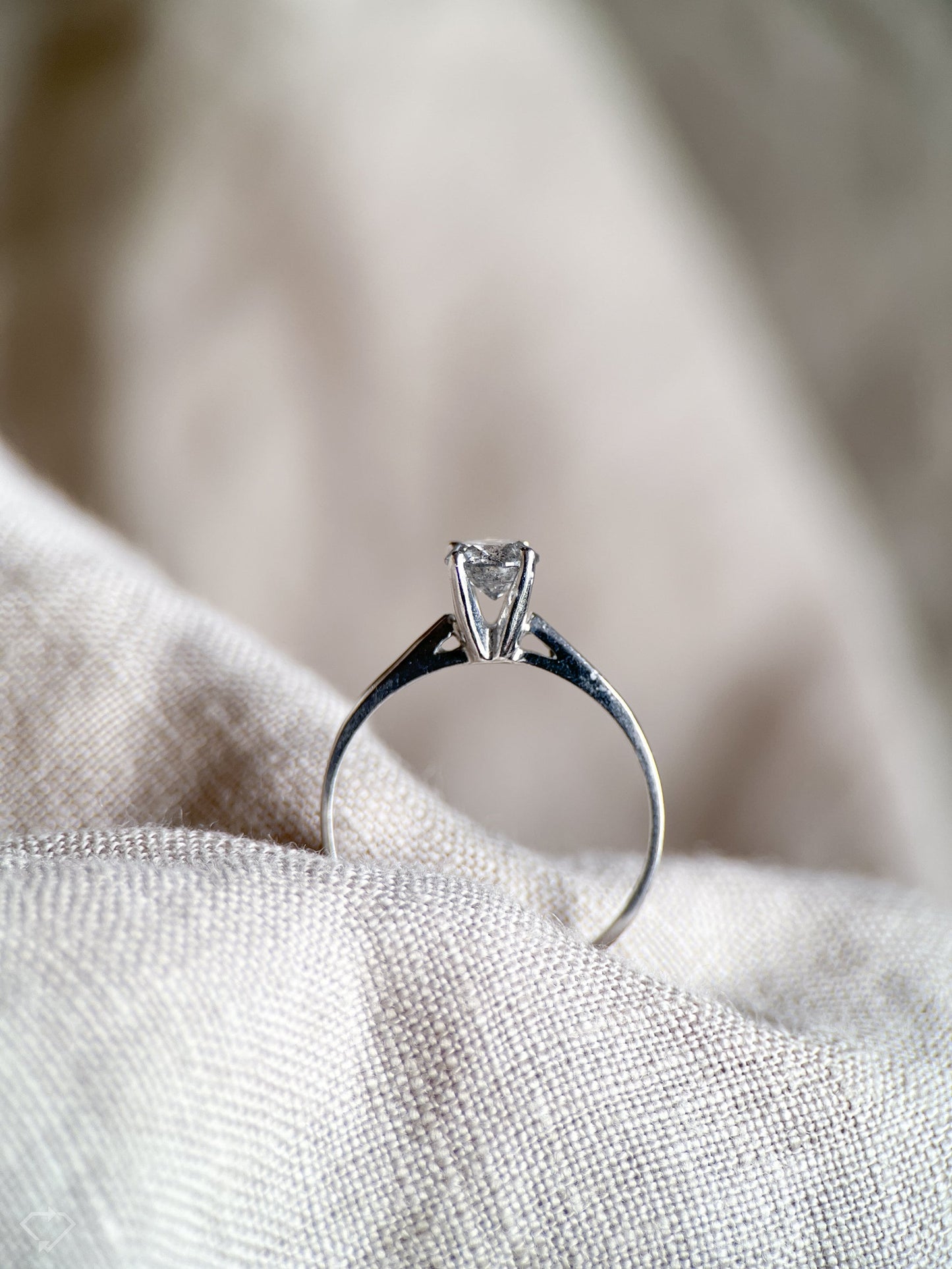 Vintage Natural Diamond Engagement Ring, Round Cut, 10k White Gold, 4-Prong Solitaire Bridal Ring