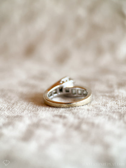 Vintage Diamond Engagement Ring, Round Cut, 14k White Gold, 1990s Swirl Channel Set Design