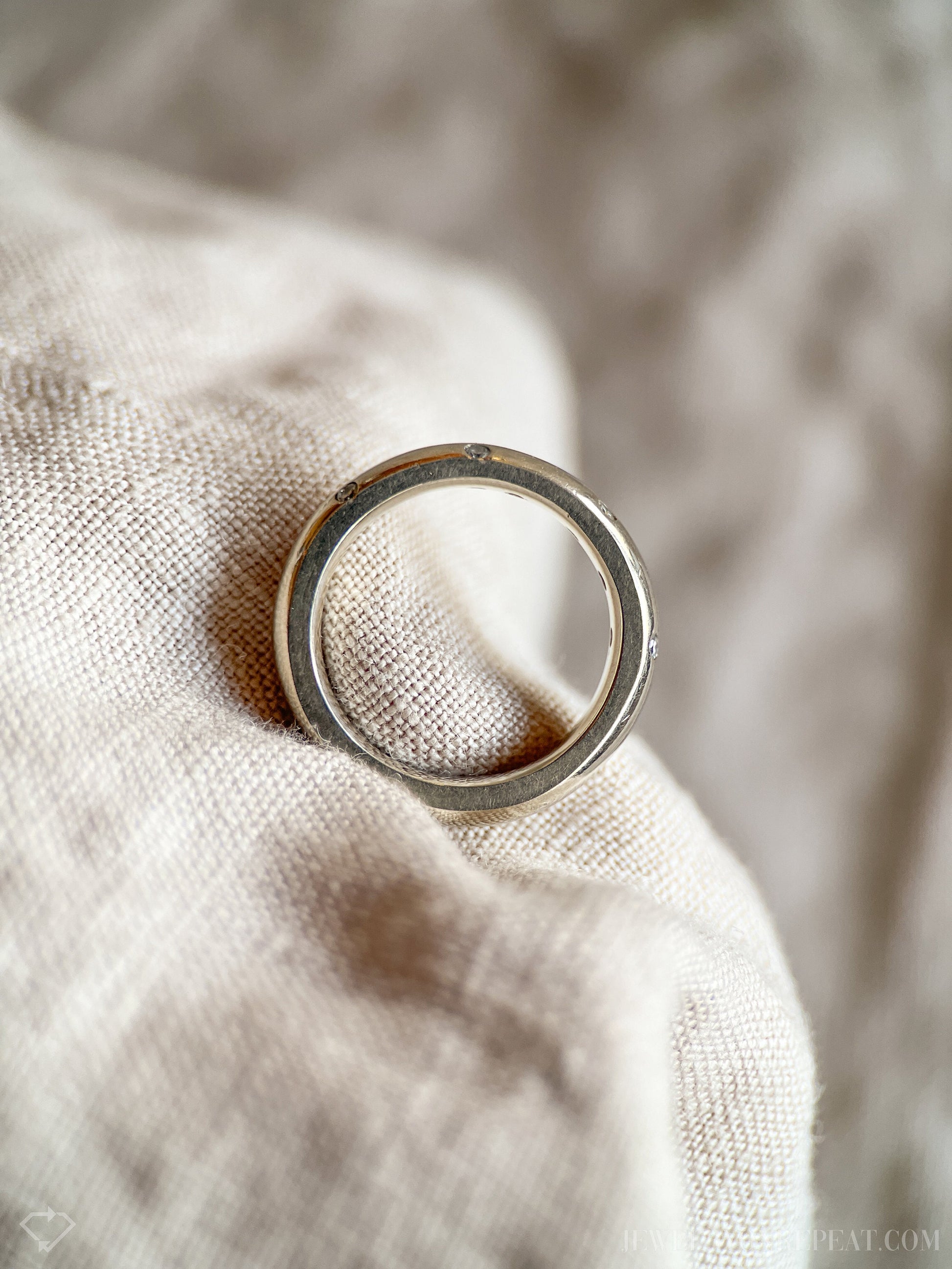 Vintage Diamond Wedding Band, 14k White Gold, Flush Set Minimalist Ring, Modern Stacking Band