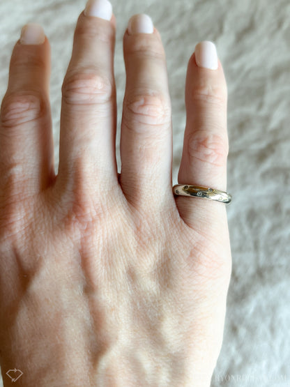 Vintage Diamond Wedding Band, 14k White Gold, Flush Set Minimalist Ring, Modern Stacking Band
