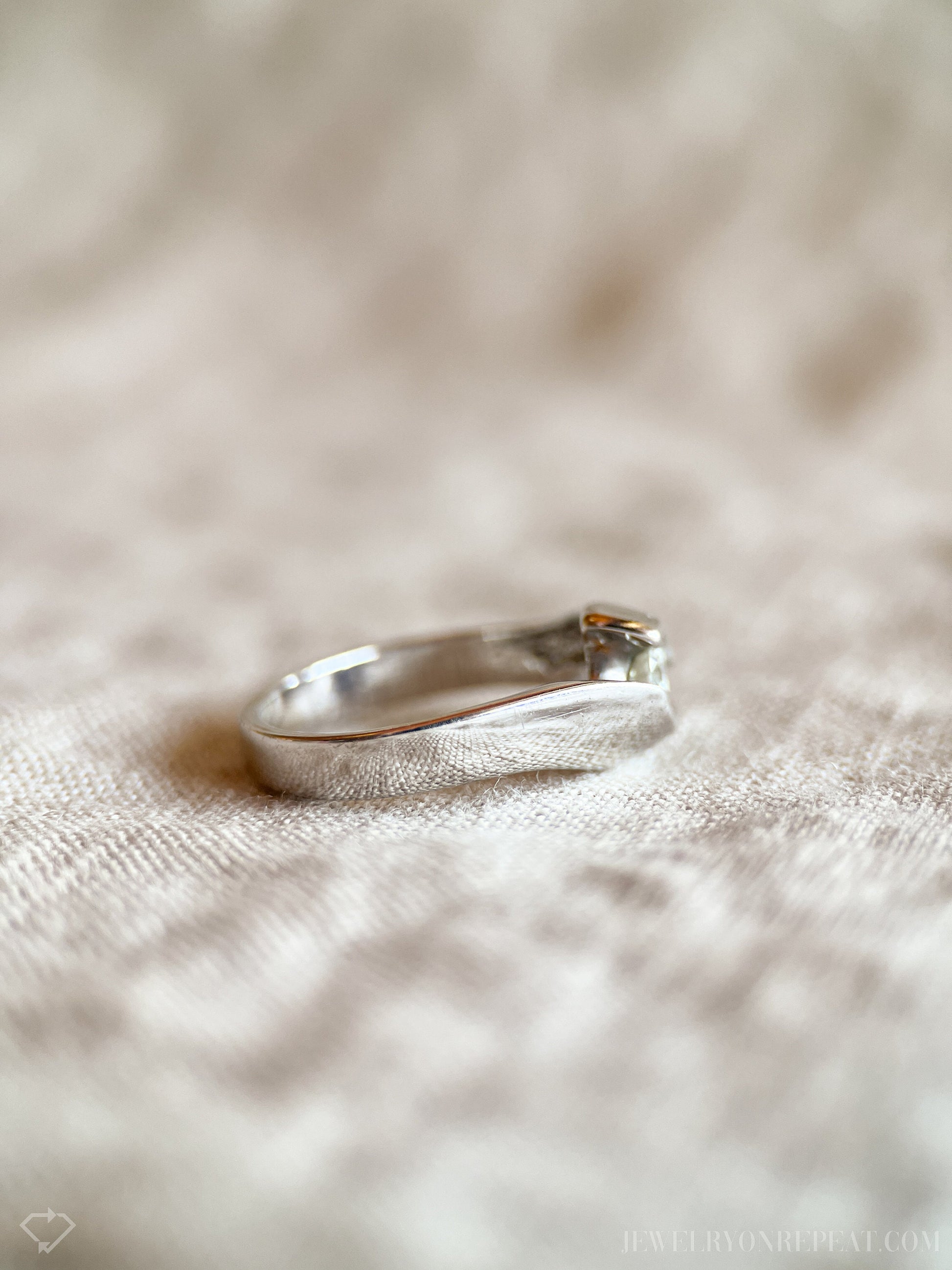 Vintage Diamond Engagement Ring, Round Cut, 14k White Gold, 1990s Swirl Solitaire Bridal Ring