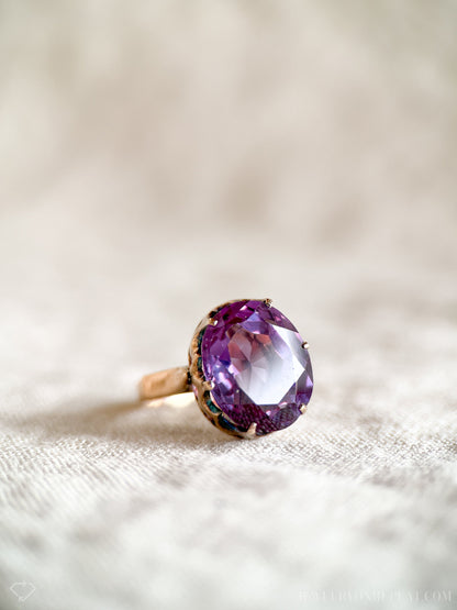 Vintage 1940s Purple Sapphire Gemstone Ring, 14k Gold