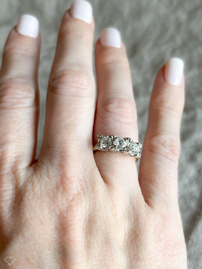 Antique 1920s Three Stone Diamond Engagement Ring, 14k Gold