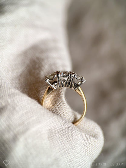 Antique 1920s Three Stone Diamond Engagement Ring, 14k Gold