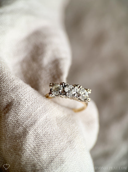 Antique 1920s Three Stone Diamond Engagement Ring, 14k Gold