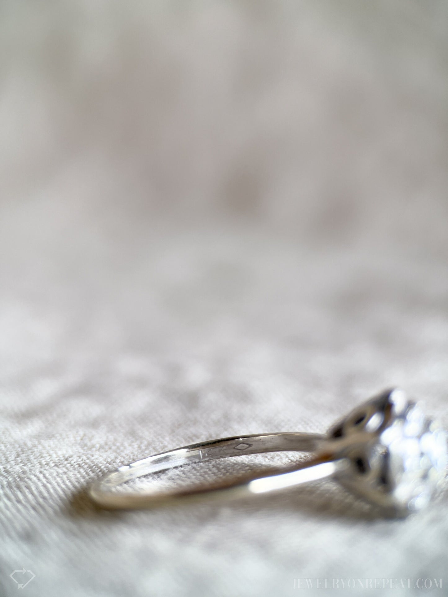Vintage Diamond Halo Engagement Ring, Round Cut, 14k White Gold, Cluster Bridal Ring
