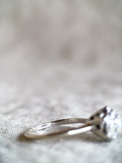 Vintage Diamond Halo Engagement Ring, Round Cut, 14k White Gold, Cluster Bridal Ring