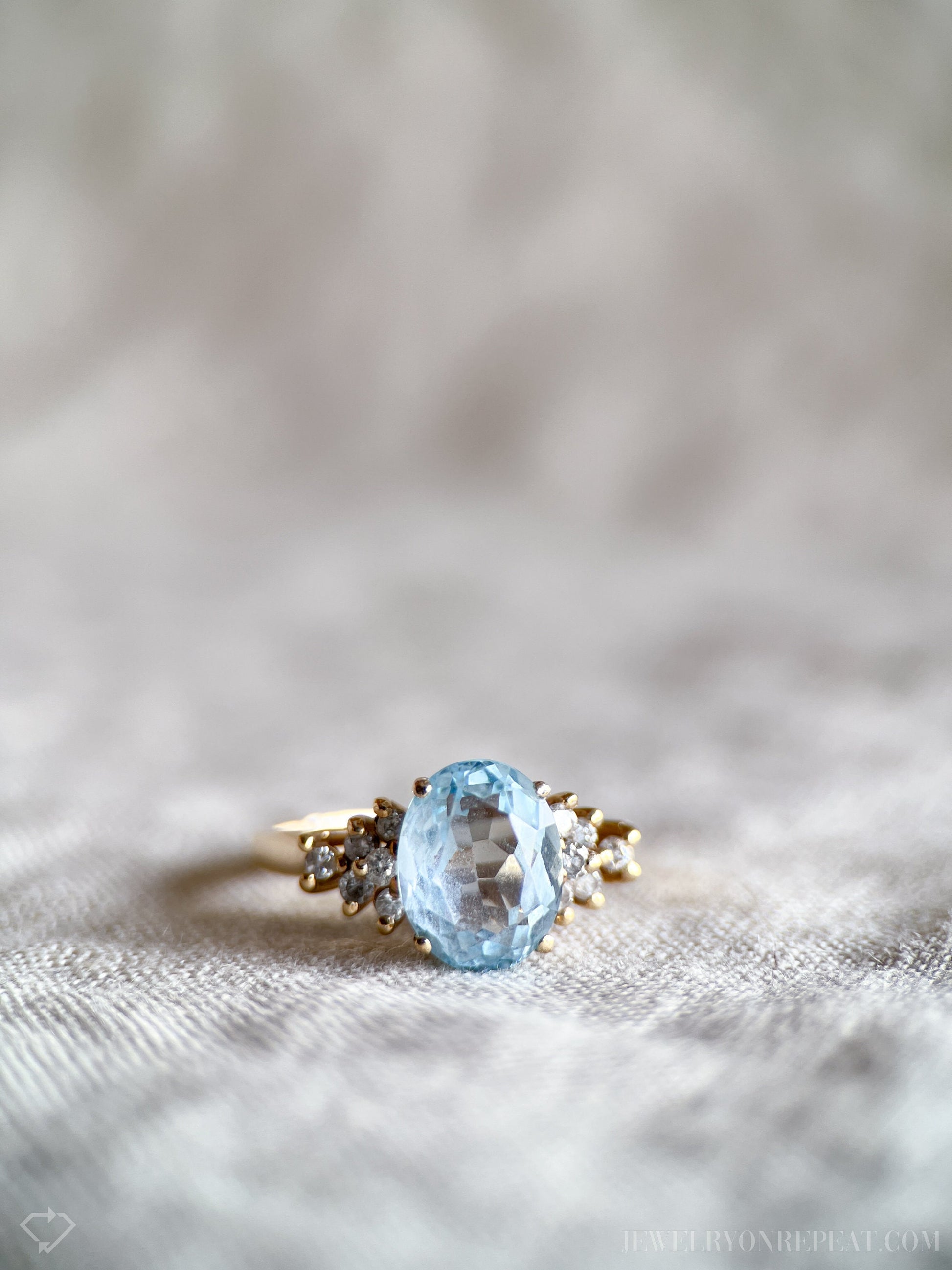 Vintage Blue Topaz and Diamond Ring in 10k Gold