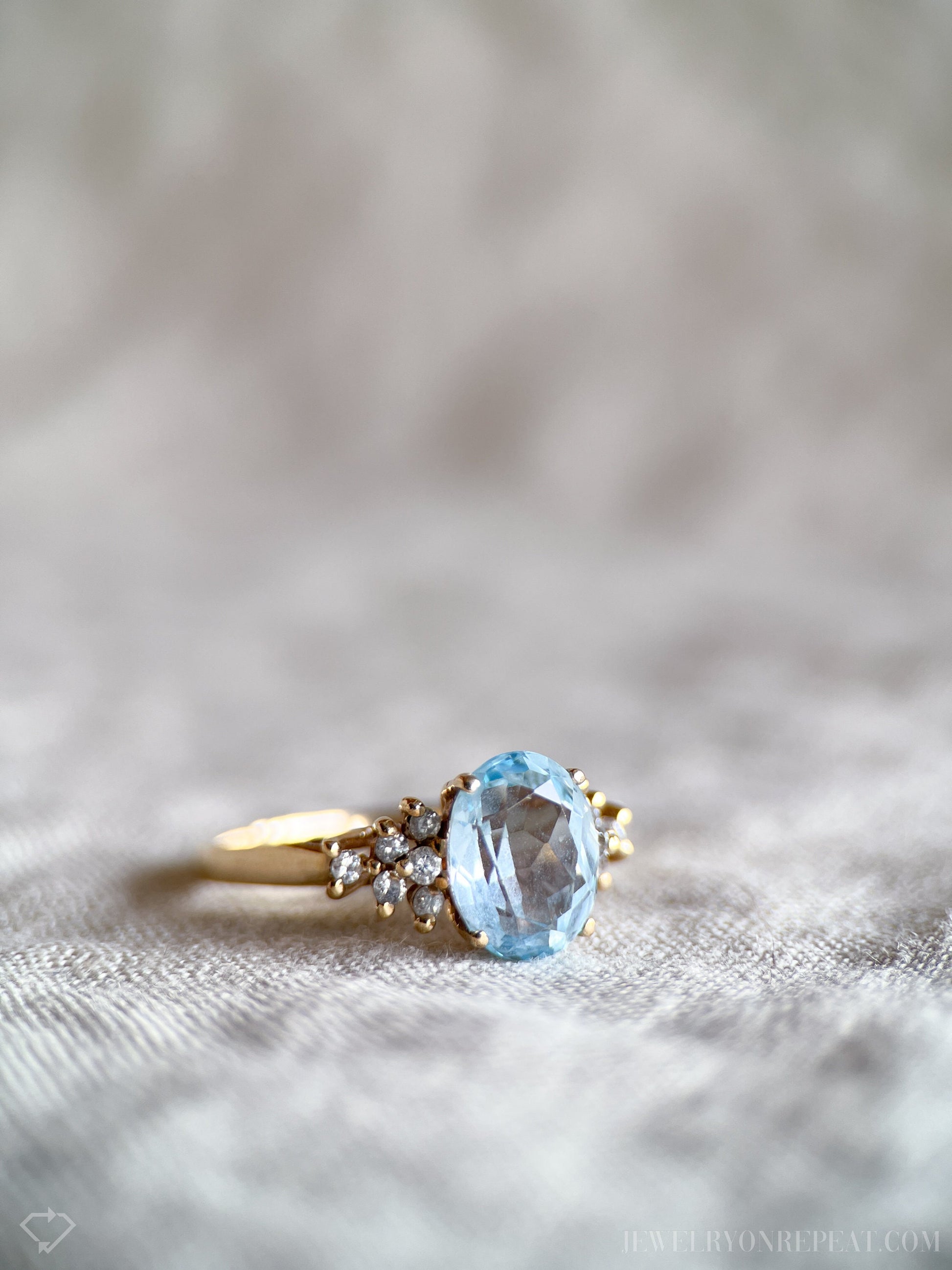 Vintage Blue Topaz and Diamond Ring in 10k Gold