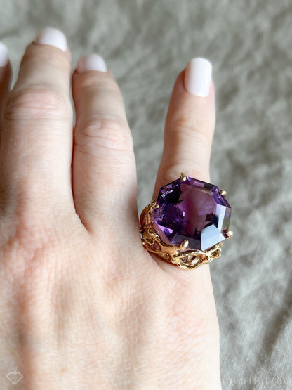 Vintage 1990s Purple Amethyst Gemstone Ring, 14k Gold