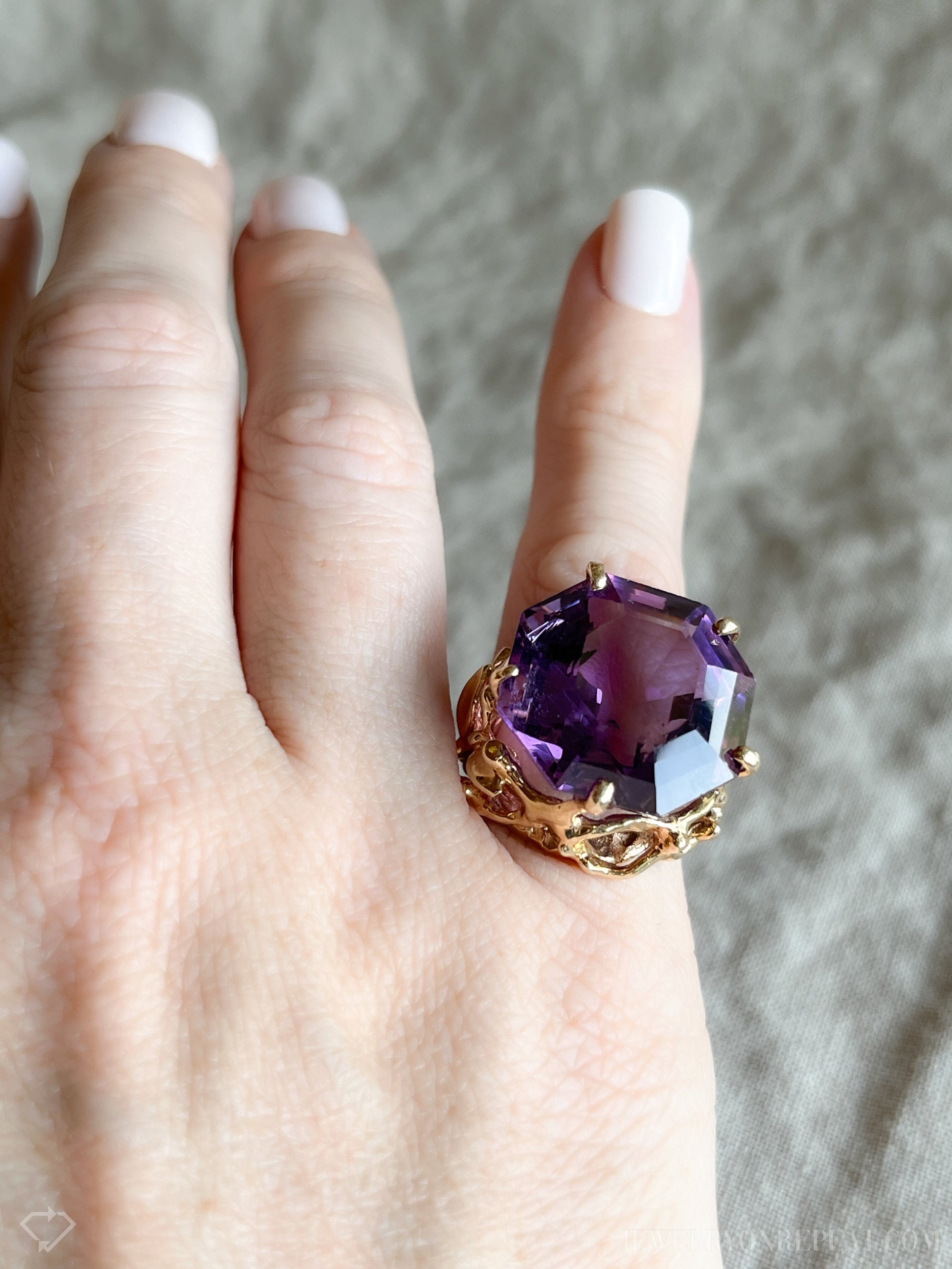 Vintage 1990s Purple Amethyst Gemstone Ring, 14k Gold