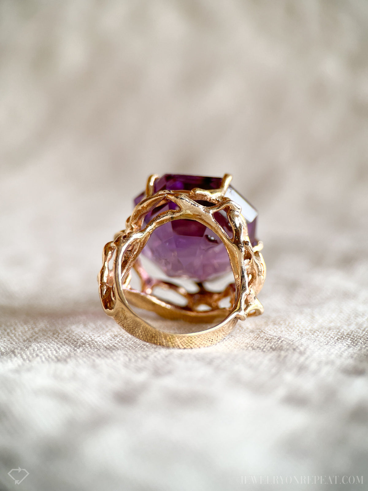 Vintage 1990s Purple Amethyst Gemstone Ring, 14k Gold