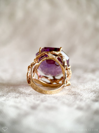 Vintage 1990s Purple Amethyst Gemstone Ring, 14k Gold