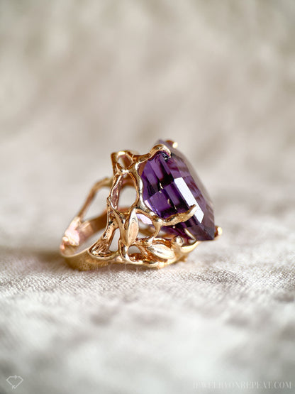 Vintage 1990s Purple Amethyst Gemstone Ring, 14k Gold