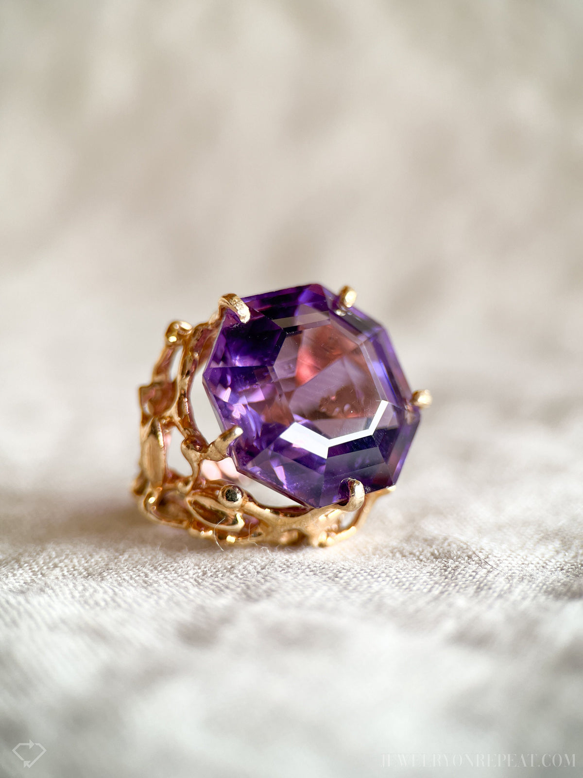 Vintage 1990s Purple Amethyst Gemstone Ring, 14k Gold