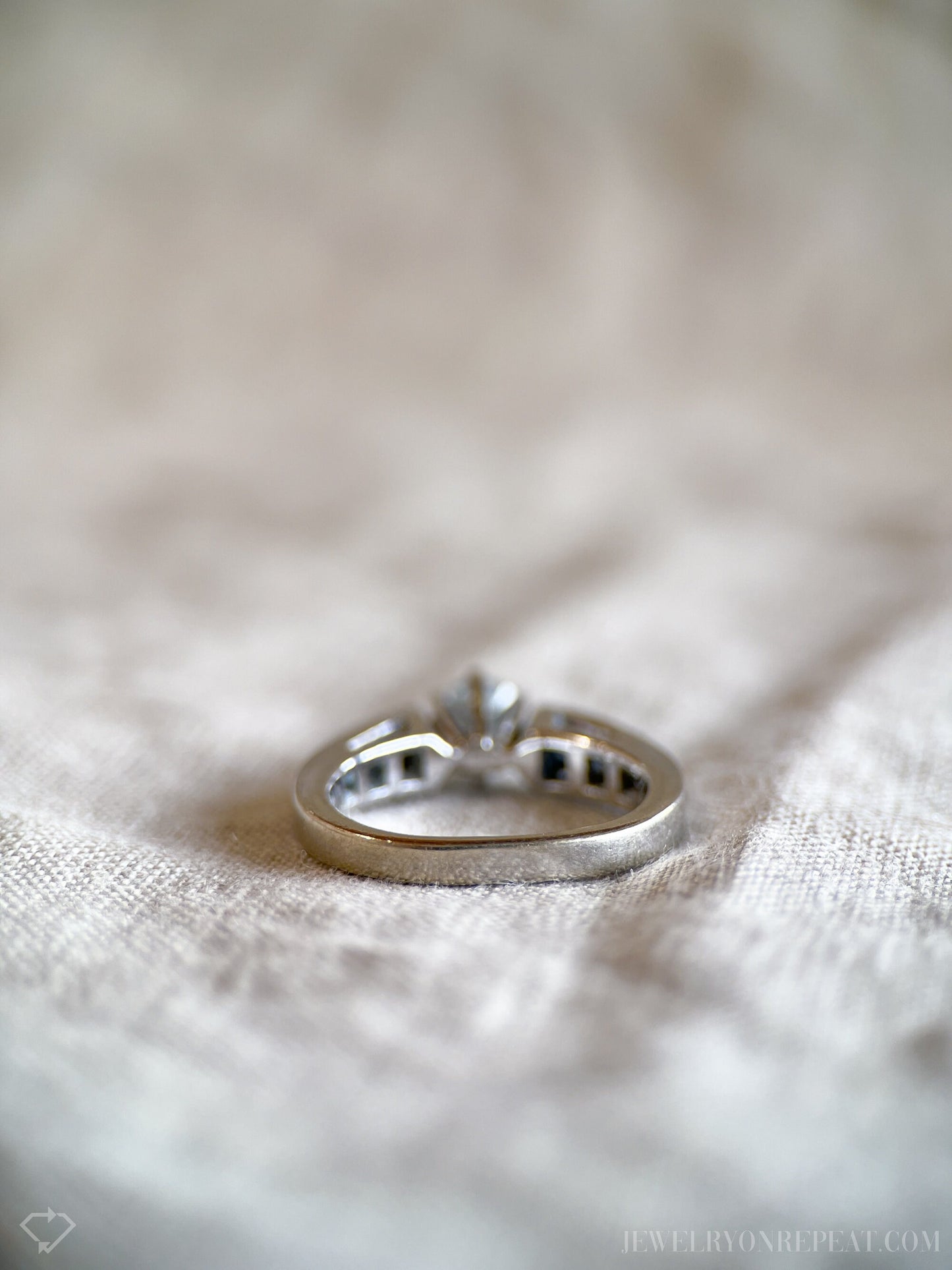 Vintage Diamond Engagement Ring, Round Cut, 14k White Gold, 1990s Channel Set Cathedral