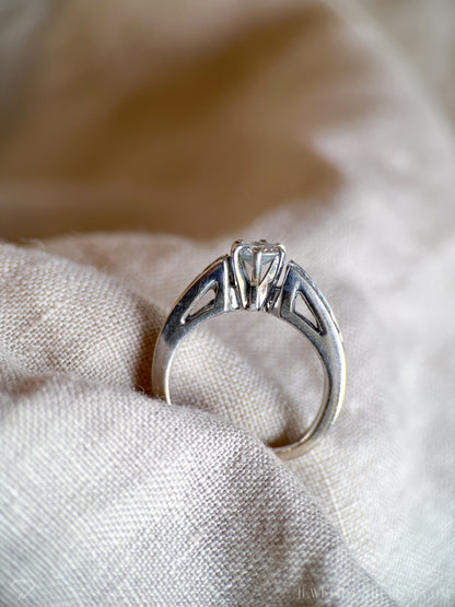 Vintage Diamond Engagement Ring, Round Cut, 14k White Gold, 1990s Channel Set Cathedral
