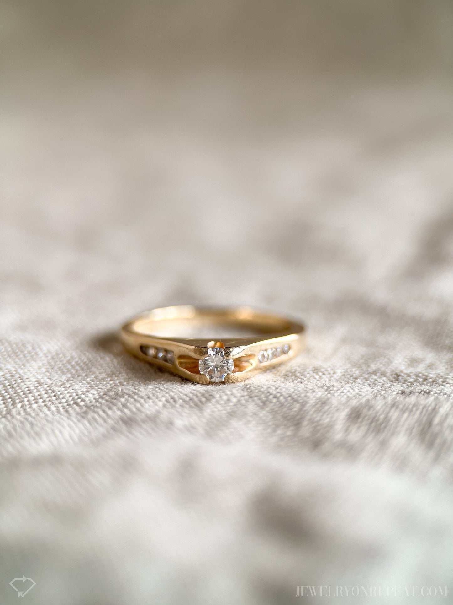 Vintage Diamond Engagement Ring Channel Set in 14k Gold