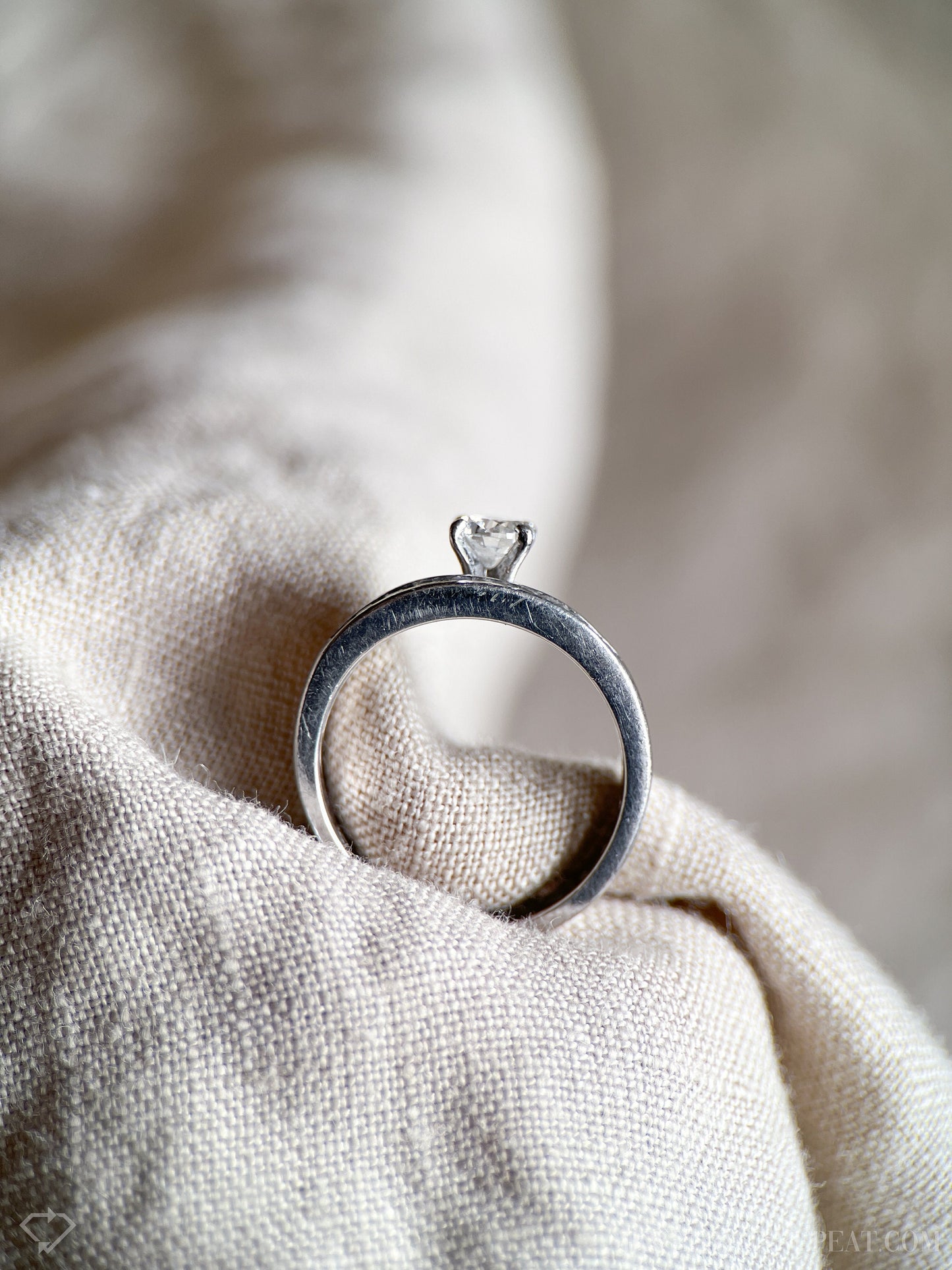 Vintage Diamond Engagement & Wedding Ring, Round Cut, Platinum, 1990s Solitaire Channel Bridal Set