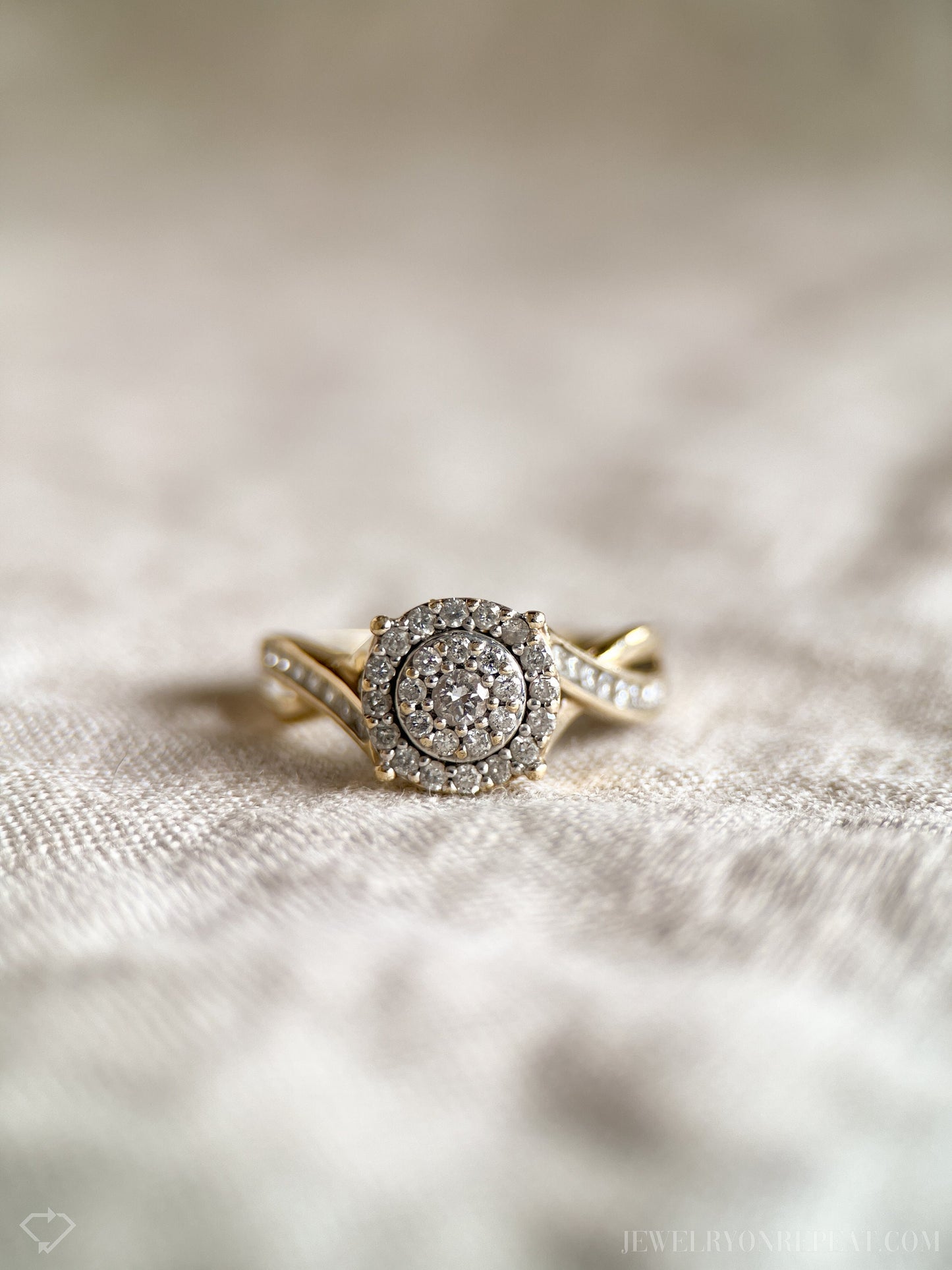 Vintage Diamond Halo Engagement Ring in 10k Gold