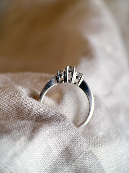 Vintage Diamond Engagement Ring, Round Cut, 14k White Gold, 1990s Three Stone Prong Setting